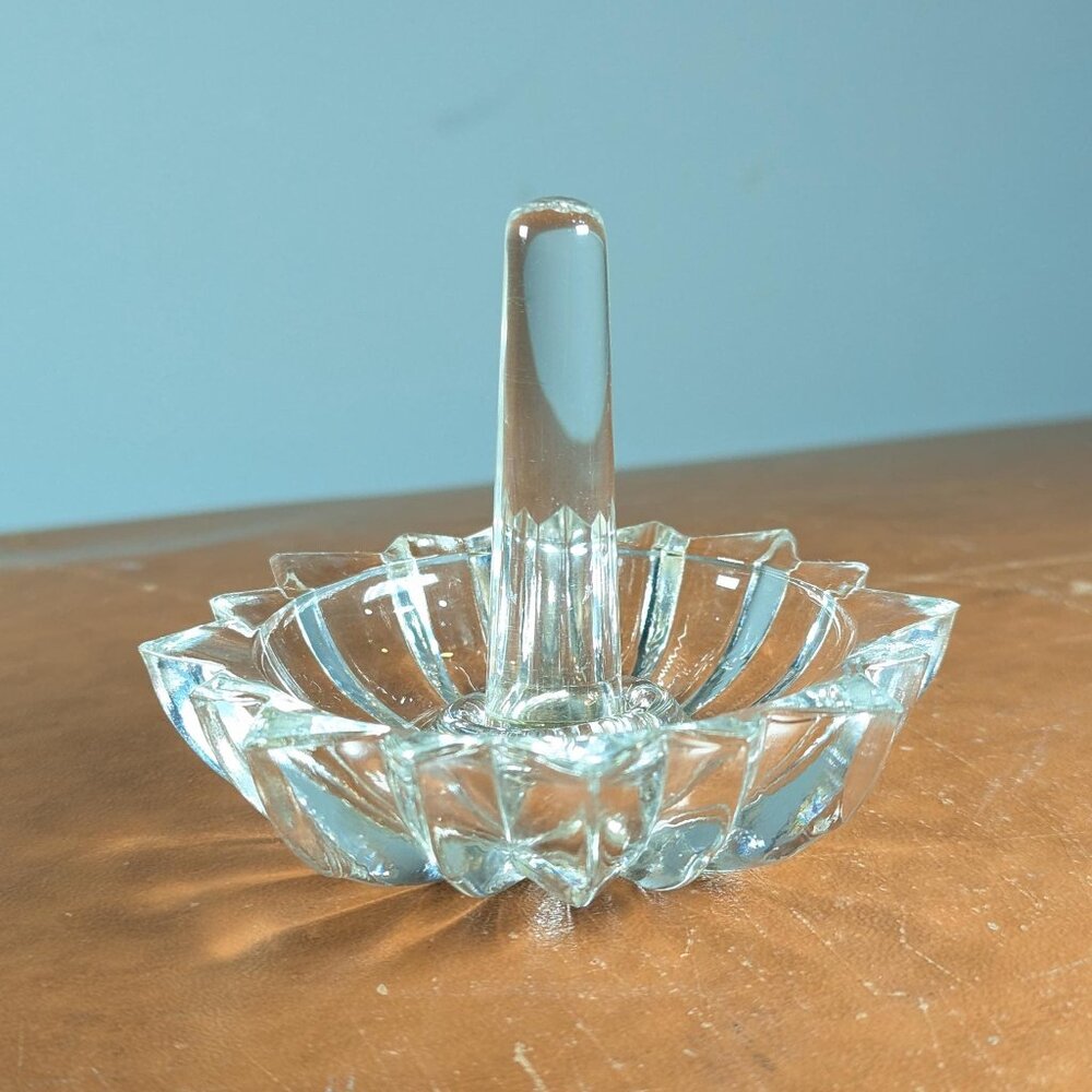 Vintage pressed glass ring dish, mcm dressing table ring holder, star jewelry